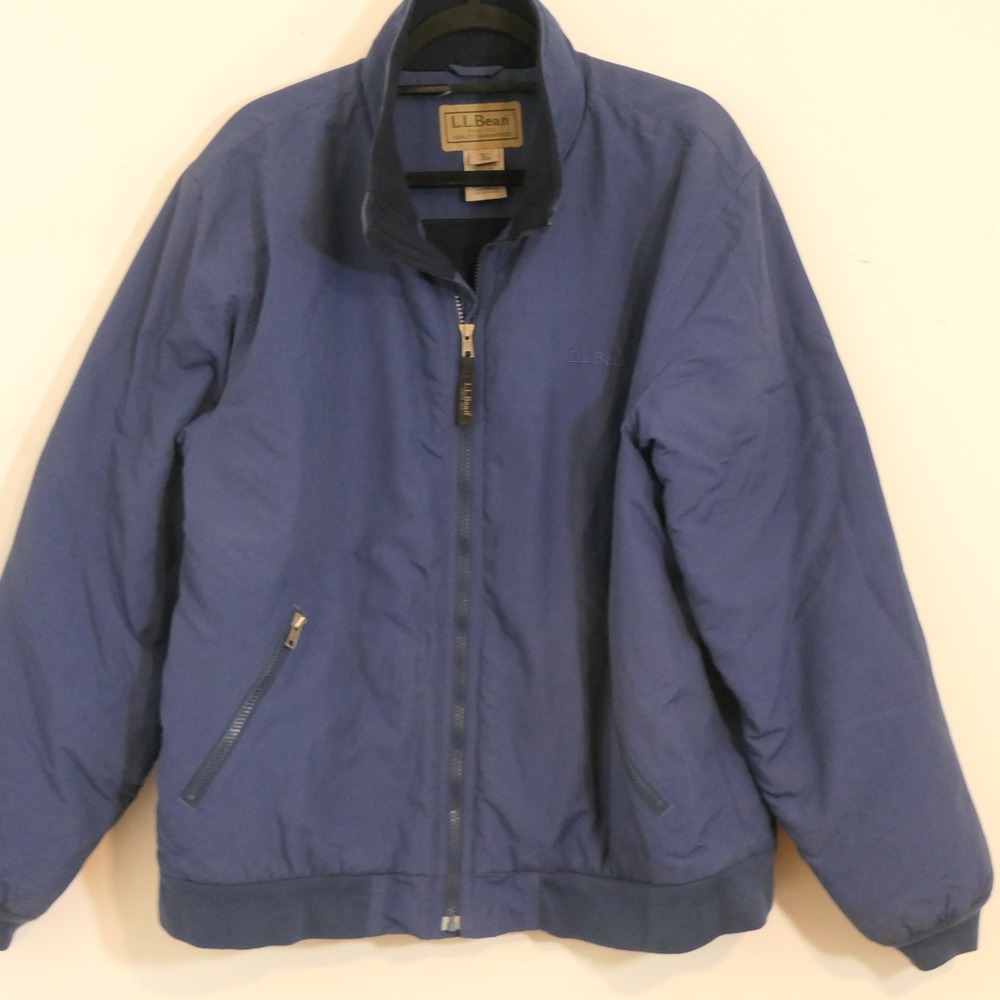 LL Bean Mens Warm-Up Jacket L Blue Gorpcore Fleece Lined Bomber Heritage Rugged